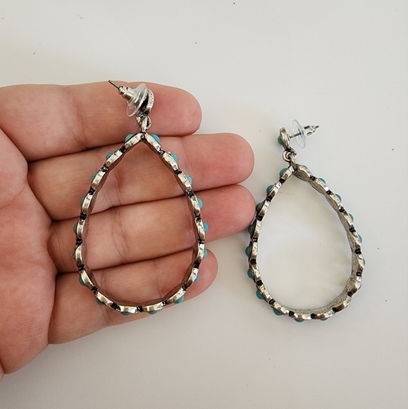 NEW Bohemian Turquoise Stone Antique Teardrop Oval Dangle Earrings - Picture 9 of 9